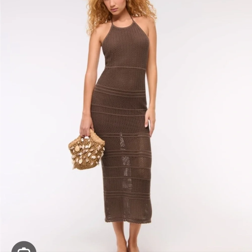Abercrombie and Fitch brown beaded crochet maxi dress seashell beach NWT boho
